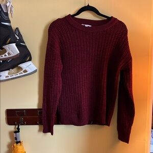 Time and Tru Ribbed Crewneck Sweater - Burgundy